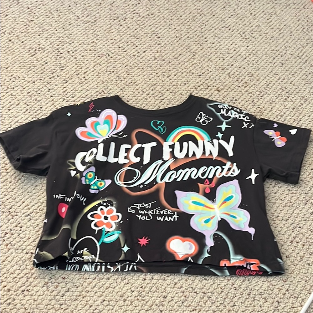Zara Black Short Sleeve Tee with Whimsical Graphics